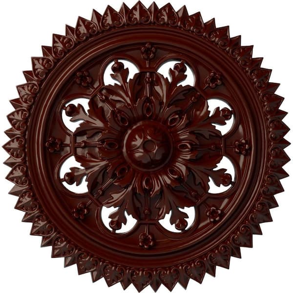 Ekena Millwork 21-5/8" x 2-1/2" York Urethane Ceiling Medallion (Fits Canopies upto 3-5/8"), Brushed Mahogany