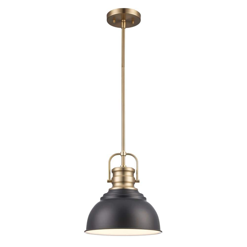 Home Decorators Collection Shelston 10 in. 1-Light Black and Brass Hanging Kitchen Pendant Light with Metal Shade