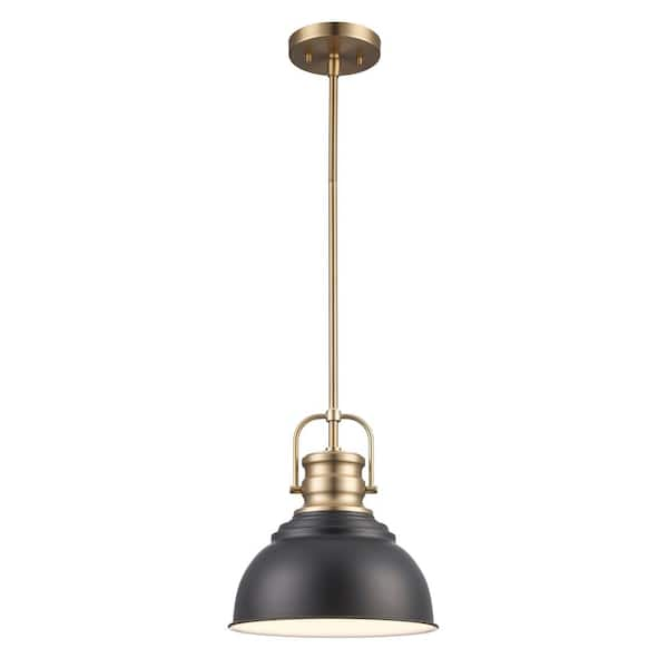 Home Decorators Collection Shelston 10 in. 1-Light Black and Brass Farmhouse Pendant Light Fixture with Metal Shade