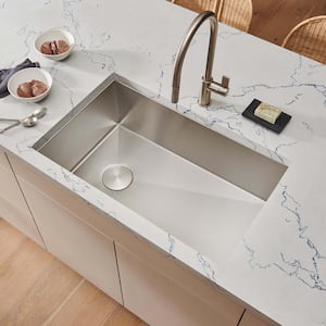 Stainless Steel 32 in. Single Bowl Undermount 16-Gauge Offset Drain Kitchen Sink
