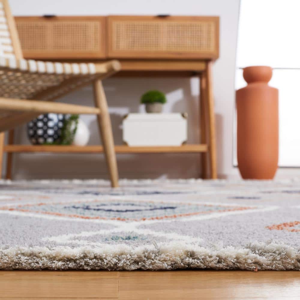Gray and Blue Rust Synthetic Flat Woven 8' x 10' Area Rug