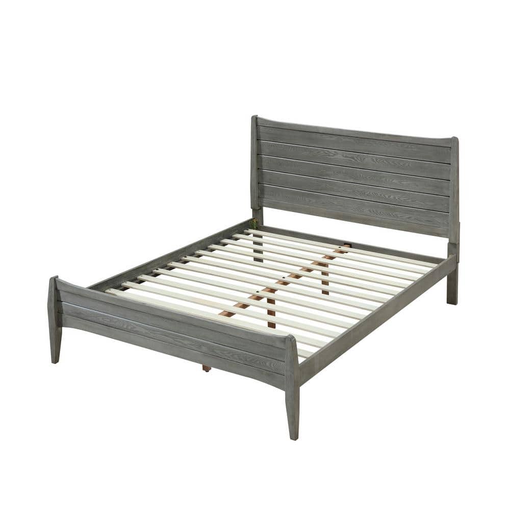 Rustic Gray Solid Wood Queen Platform Bed with Headboard