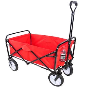 3 cu.ft. Steel Folding Wagon Shopping Beach Utility Garden Cart in Red