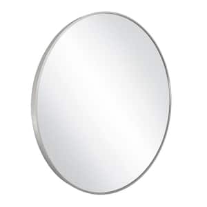 Kenna 36 in. W x 36 in. H Round Modern Metal Framed Decorative Wall Mounted Bathroom Vanity Mirror in Brushed Silver
