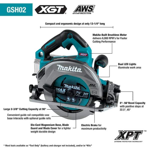 Makita 40V Max XGT Brushless Rear Handle 10-1/4 in. Circular Saw Kit, AWS  Capable (4.0Ah) GSR02M1 - The Home Depot