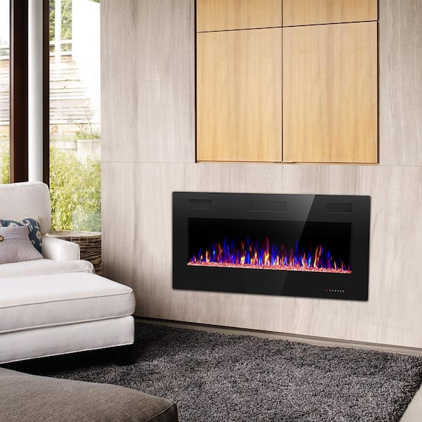 36 in. Wall Mount Metal Electric Fireplace in Black, with Remote, Low Noise, 750w/1500w Heating Mode, ETL Certified