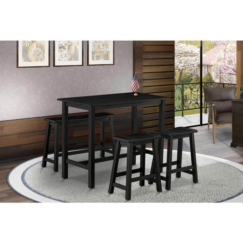 Wire Brushed Black Solid Wood Counter Height Dining Set with Bench and Stools