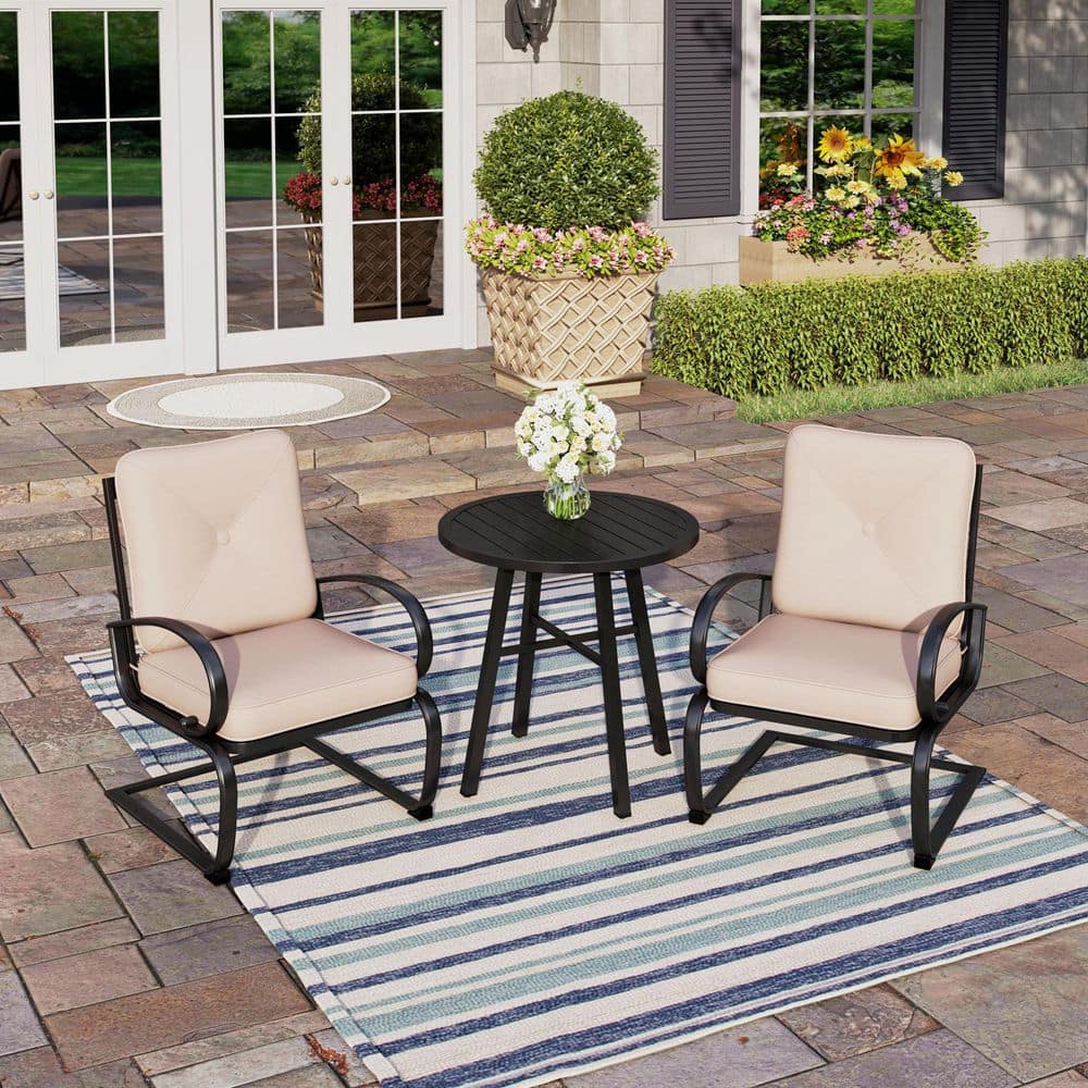 PHI VILLA 3Piece Metal Patio Conversation Set with CSpring Chair with