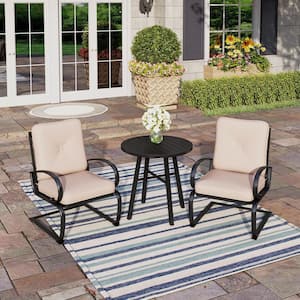 3-Piece Metal Patio Conversation Set with C-Spring Chair with Beige Cushions