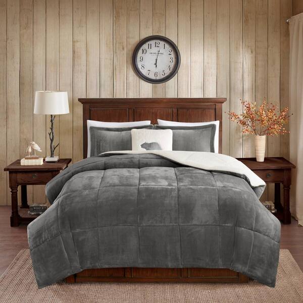 Woolrich Alton 4 Piece Charcoal Ivory King Plush To Sherpa Down Alternative Comforter Set Wr10 2888 The Home Depot Woolrich Alton 4 Piece Charcoal Ivory, Woolrich King Bedding