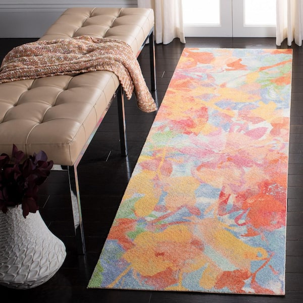Florist 2 ft. x 8 ft. Yellow/Plum Floral Abstract Runner Rug