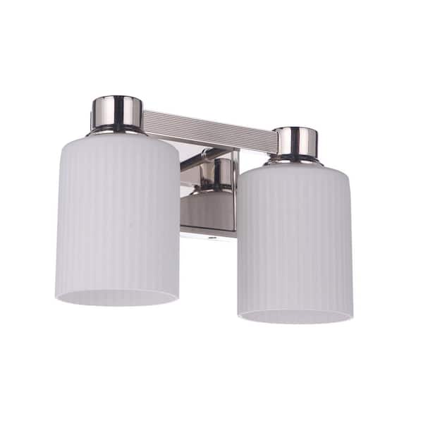 Bretton 12.38 in. 2-Light Polished Nickel Finish Vanity Light with White Frosted Glass Shade