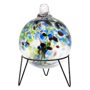 Tree Of Life 8 in. Multi-Color Mystic Hand Blown Glass Ball with Metal Antique Bronze Finish Stand