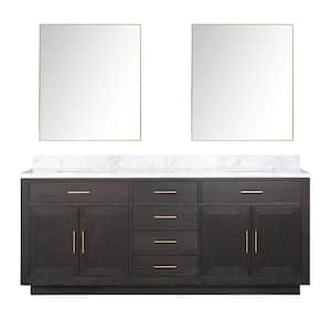 Condor 80 in W x 22 in D Brown Oak Double Bath Vanity, Carrara Marble Top, and 36 in Mirrors