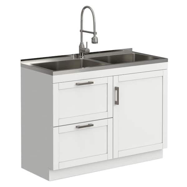 Hennessy All-In-One 46 in. Drop-In Utility Laundry Sink with Cabinet in Pure White