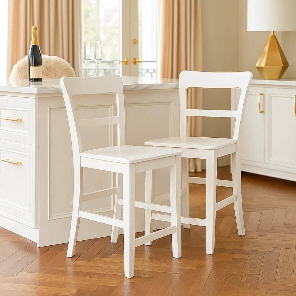 Gela 38.5 in. H White High Back Wood Counter Bar Stool Set of 2 price history on PriceWatchPro