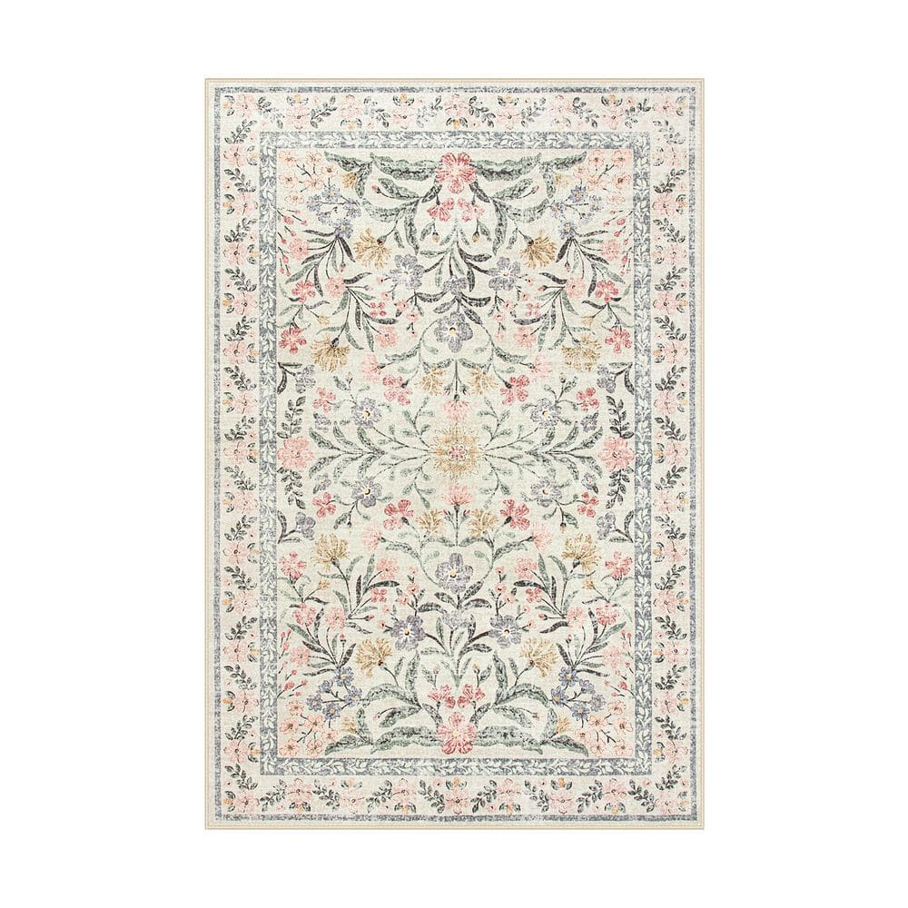 Oriental Floral Beige Soft Non-Slip 6 ft. x 9 ft. Living Room/Bedroom Indoor Area Rug price history on PriceWatchPro
