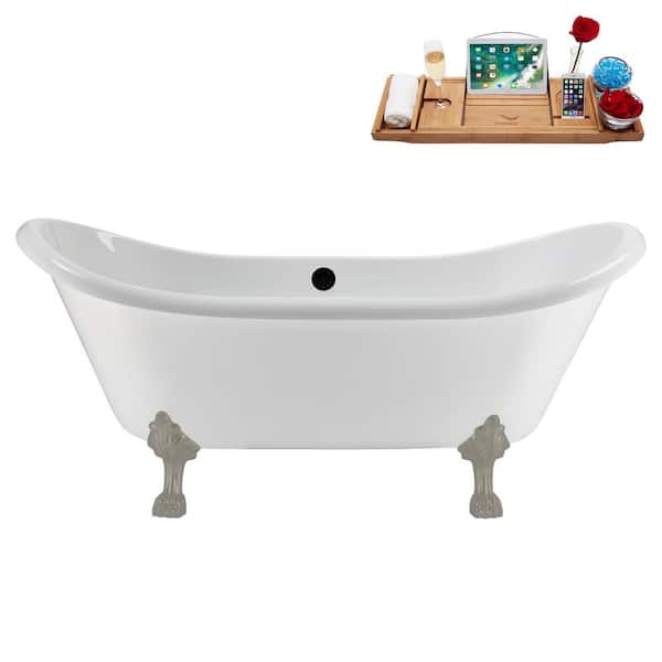Streamline 71 in. x 31 in. Acrylic Clawfoot Soaking Bathtub in Glossy White with Matte Black Drain and Brushed GunMetal Clawfeet