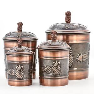 4-Piece 4 Qt., 2 Qt., 1 Qt., 1 Qt. Antique Copper ''Pineapple'' Canister Set