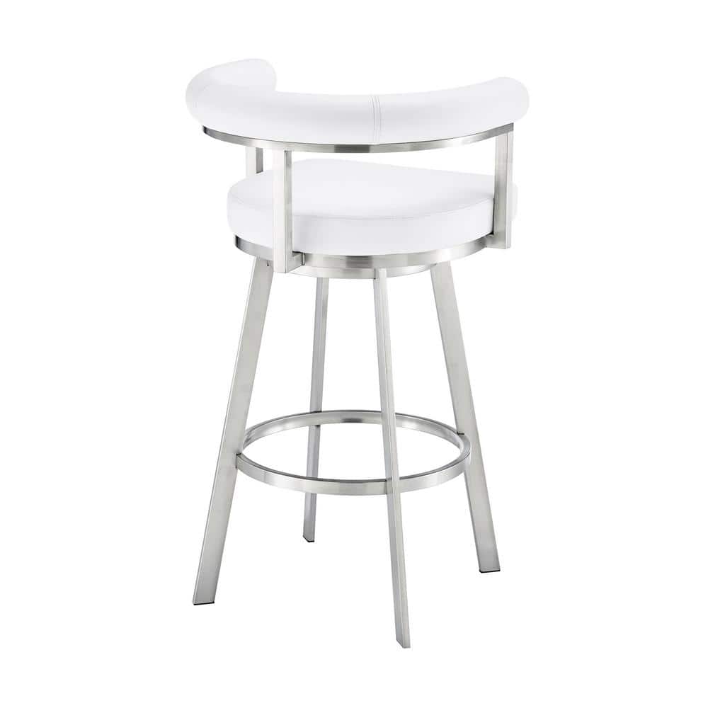 White Faux Leather and Chrome Swivel Counter Stool