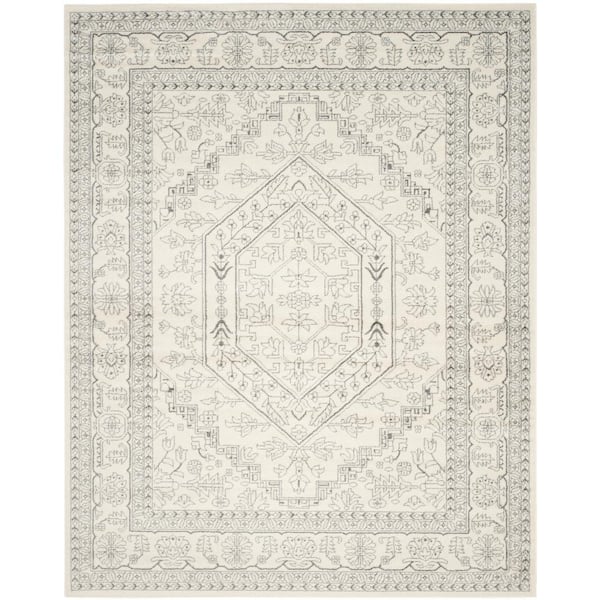 Adirondack Ivory/Silver 12 ft. x 18 ft. Border Medallion Area Rug