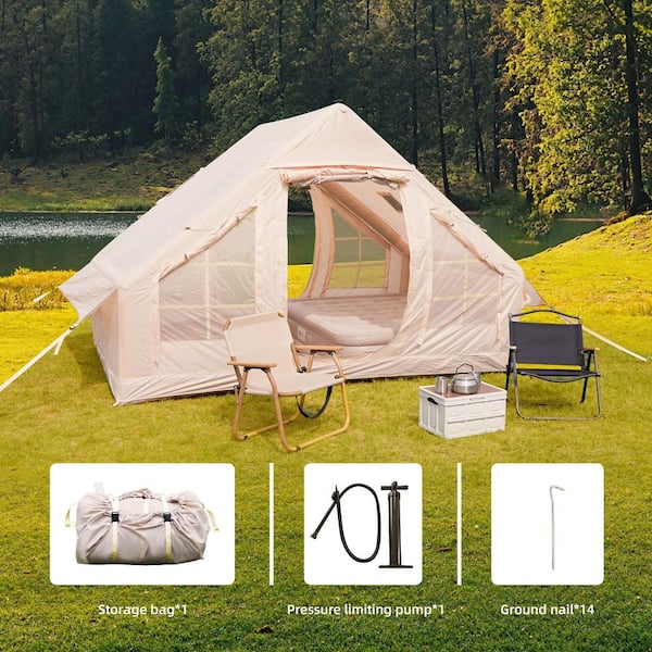 HUGEL CAMP SET Low Type ベージュ 9.83 ft. x 6.83 ft. Beige Inflatable Camping Tent with Hand Pump