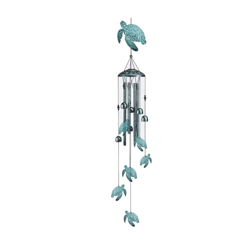 5 in. x 42 in. Aluminum Blue Sea Turtle Wind Chime for Outside