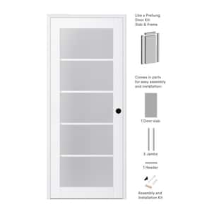 Paola 36 in. x 80 in. Left-Handed 5-Lite Frosted Glass Solid Core Bianco Noble Wood Single Prehung Interior Door