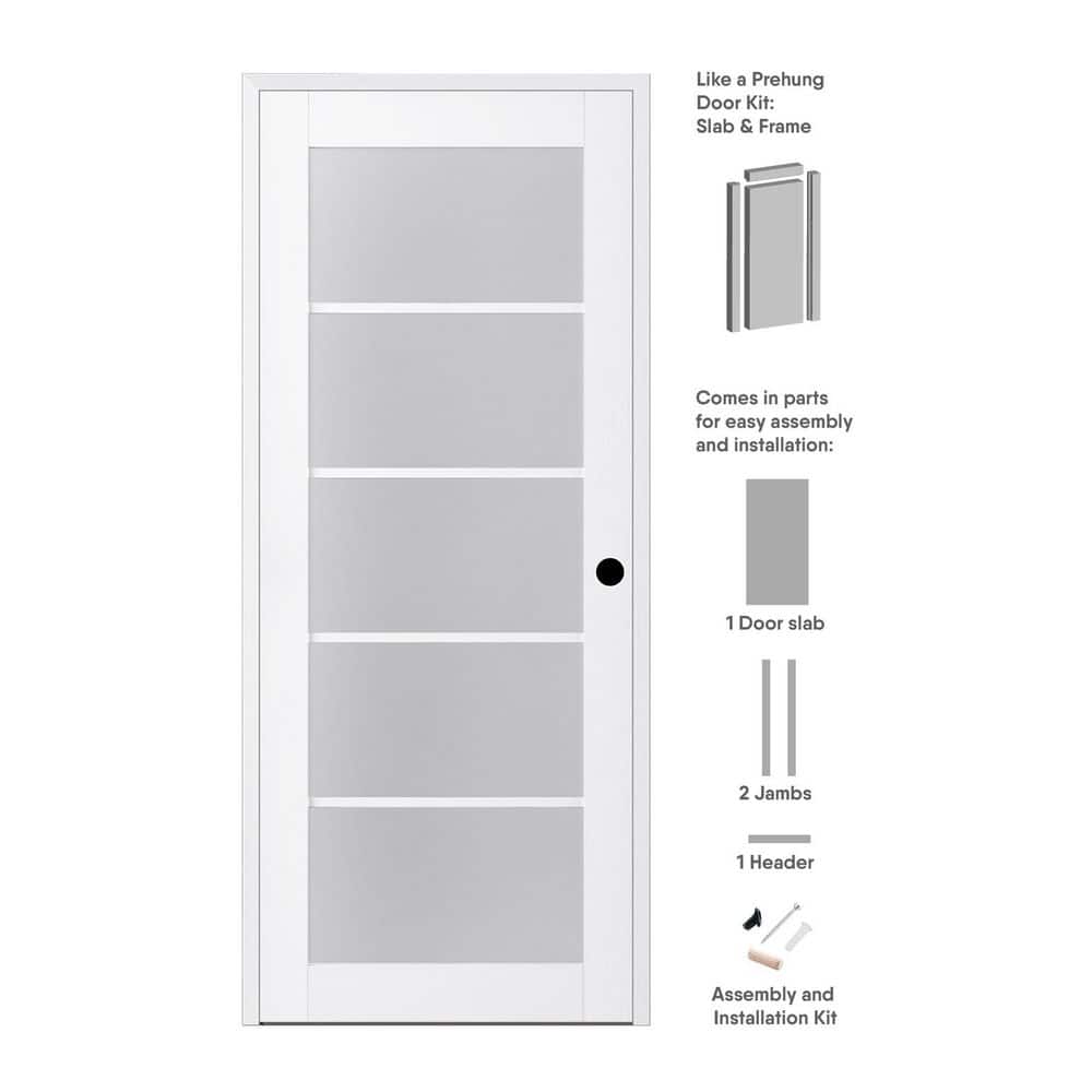32 in. x 84 in. Paola Left-Hand Solid Core 5-Lite Frosted Glass Bianco Noble Wood Composite Single Prehung Interior Door price history on PriceWatchPro
