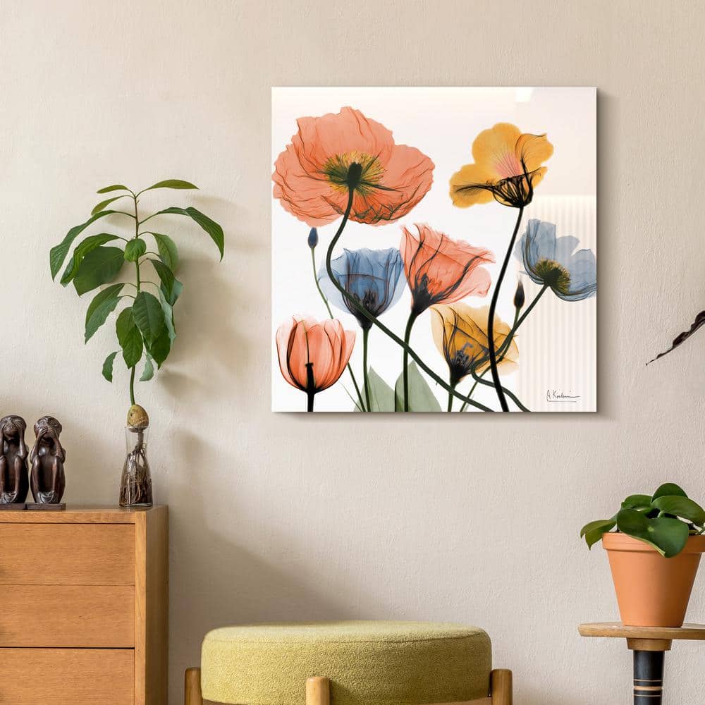 Empire Art Direct Flowers and Ferns Frameless Free Floating Tempered Glass Panel Graphic Wall Art, 24" x 24" x 0.2", Ready to Hang