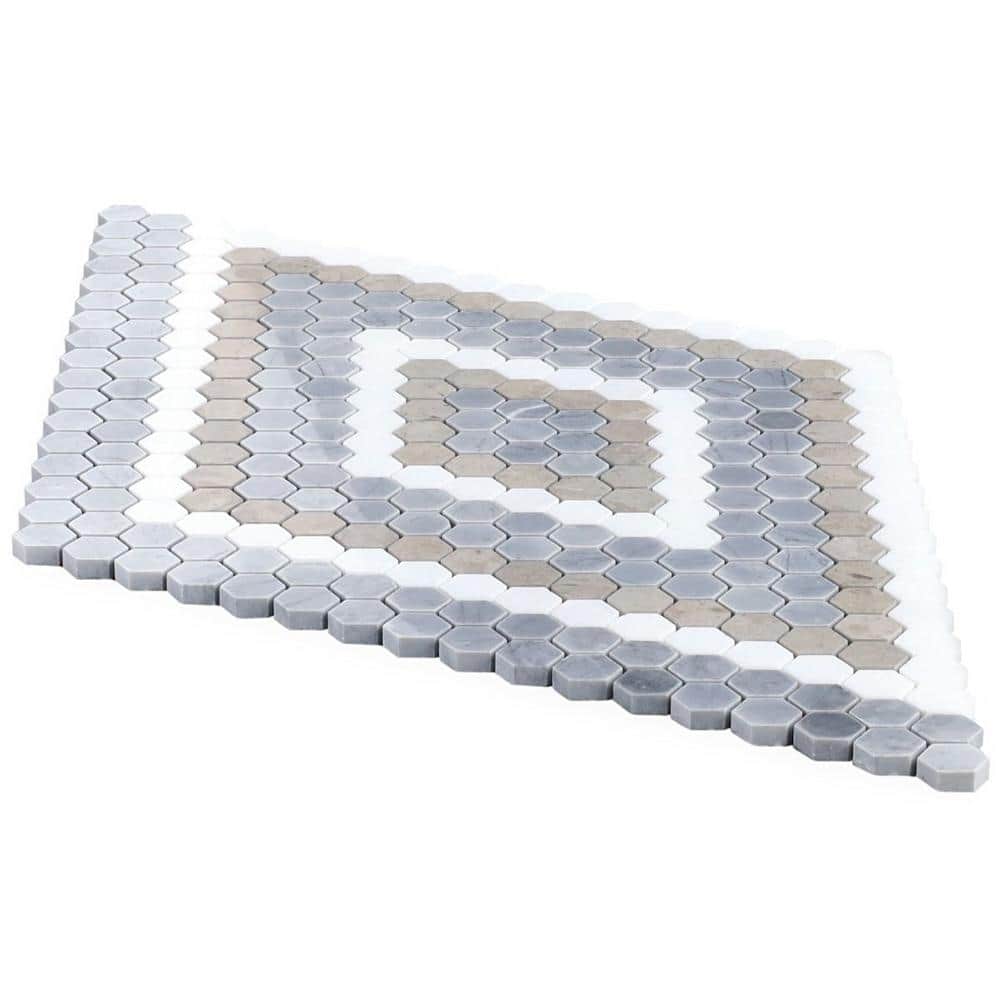 Hyperion Beige and Gray Marble Hexagon Mosaic Tile Sheet