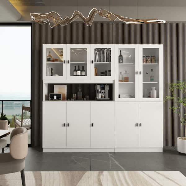 FUFU&GAGA White Wood 78.7 in. W Buffet Combination Storage Cabinet W/Hutch, Glass Doors, Shelves (12.2 in. D x 70.9 in. H)