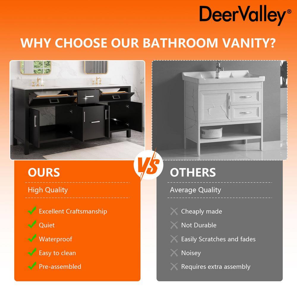 72" Black Double Freestanding Bathroom Vanity with Marble Top