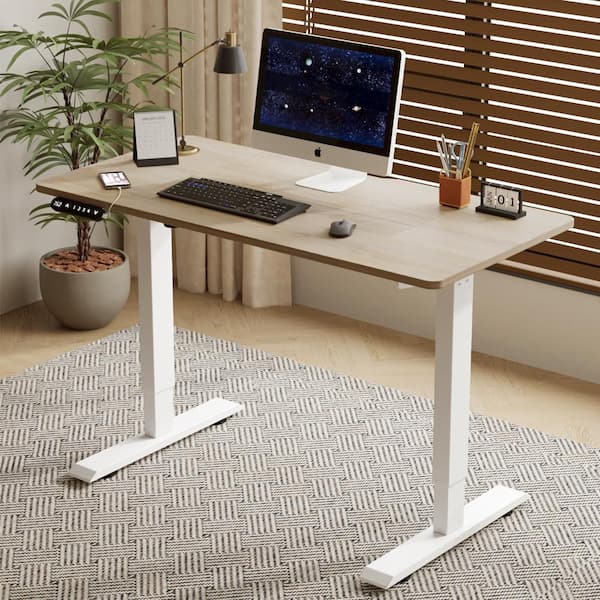 Lorinda 48 in. Oak Electric Adjustable Height Standing Desk with Wood Tabletop, Metal Legs, Double Beam