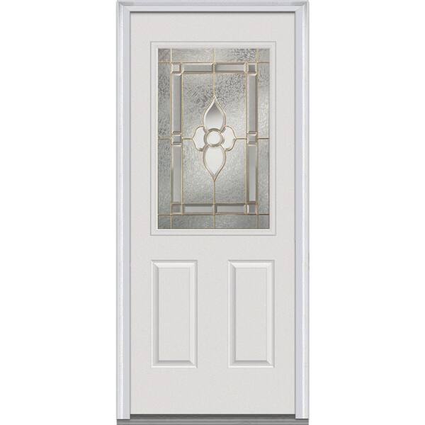 MMI Door 32 in. x 80 in. Master Nouveau Left-Hand 1/2 Lite 2-Panel Classic Primed Steel Prehung Front Door