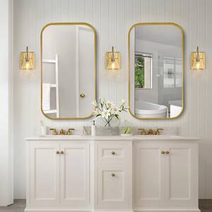 Modern Funnel Bedroom Wall Light(s) 1-Light Gold Bathroom Vanity Light Dome Wall Mount Sconce with Seeded Glass Shade