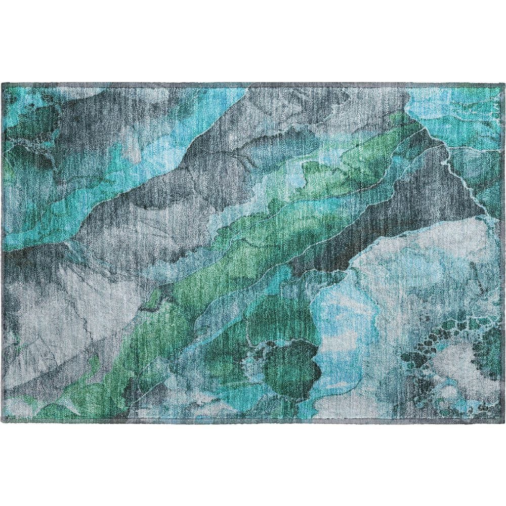 Mayfield Premium Machine Washable Abstract AMF1864 Teal 2 ft. x 3 ft. Area Rug price history on PriceWatchPro