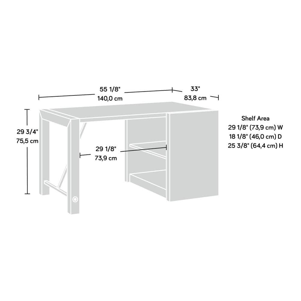 Brushed Oak and White Wood Desk with Storage Shelves