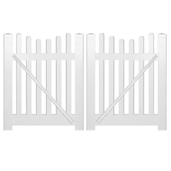 Weatherables Hampshire 8 ft. W x 4 ft. H White Vinyl Picket Fence Double Gate Kit
