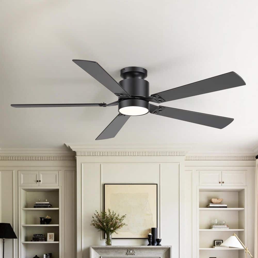 Breezary Wallace 52 in. Standard Black Flush Ceiling Fan with RGB