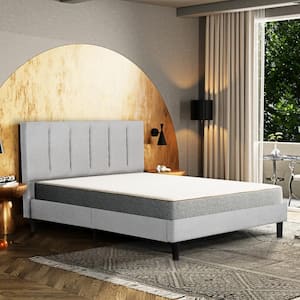 Harper Grey Upholstered Full Platform Bed with Channel Tufted Headboard