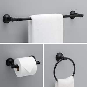 Chamberlain 3-Piece Bath Hardware Set with 24 in. Towel Bar, Toilet Paper Holder, Towel Ring in Matte Black