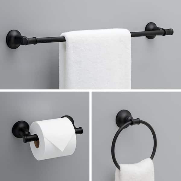 Chamberlain 3-Piece Bath Hardware Set with 24 in. Towel Bar, Toilet Paper Holder, Towel Ring in Matte Black
