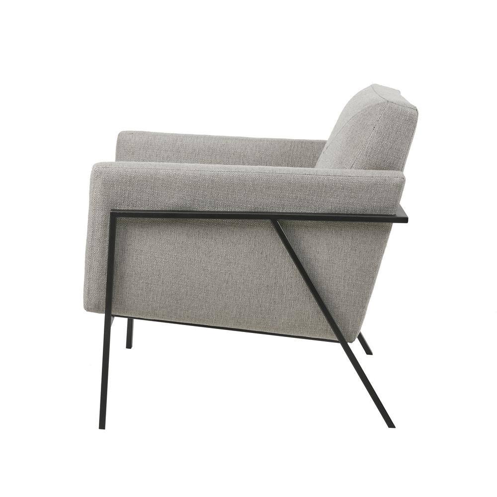 Gray Upholstered Barrel Accent Chair with Metal Frame