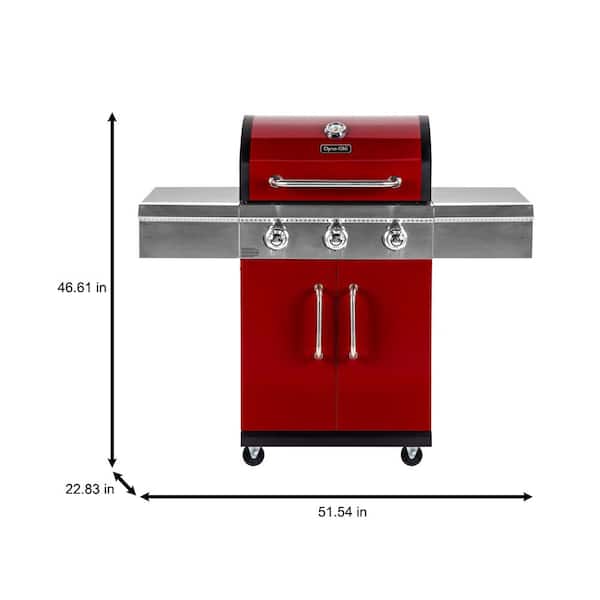 Dyna-Glo DGG424RNP-D 3-Burner Propane Gas Grill in Red - 3