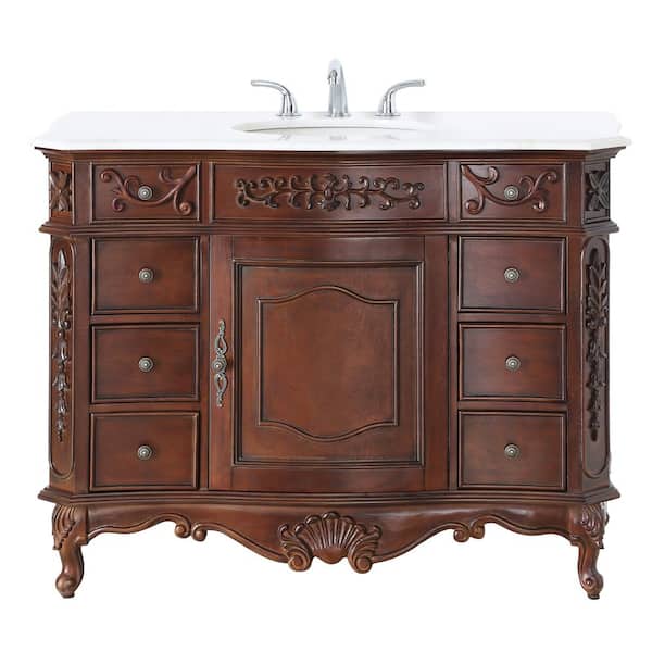 Winslow 45 in. Single Sink Freestanding Antique Cherry Bath Vanity with White Marble Top (Assembled)
