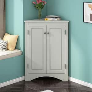 17.2 in. W x 17.2 in. D x 31.5 in. H Gray MDF Board Freestanding Corner Linen Cabinet with Adjustable Shelves in Grey