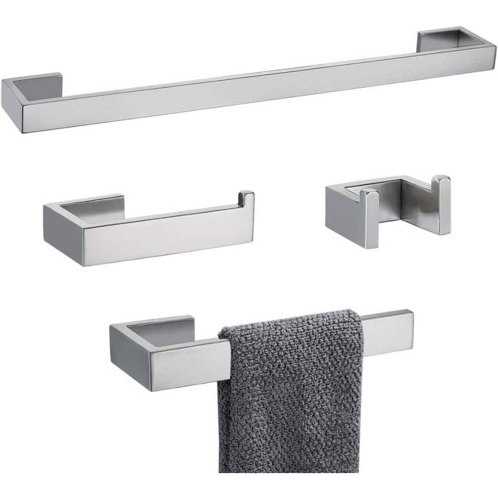 Brushed Nickel 4-Piece Stainless Steel Bathroom Hardware Set