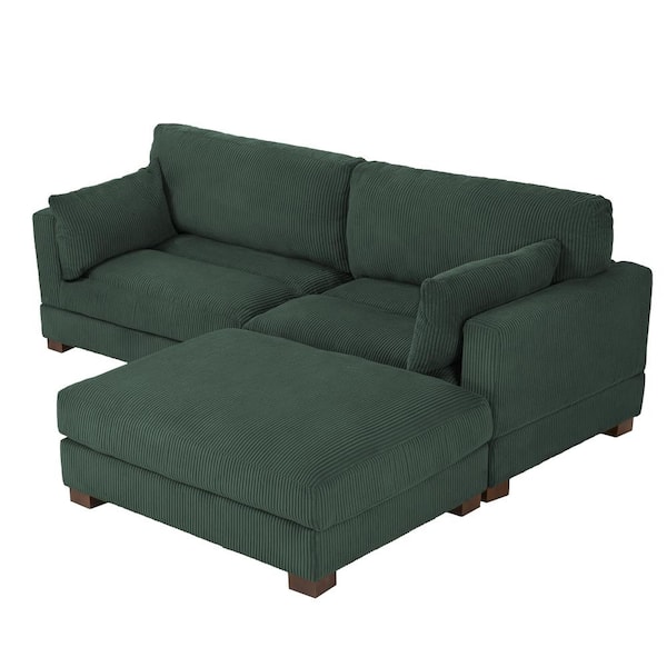 Uixe 84.8 in. W Square Arm 2-Piece Corduroy Fabric L-Shaped Sectional Sofa in. Hunter Green