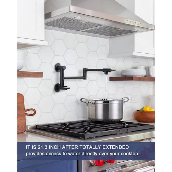 Brass Wall Mounted Pot Filler with control Double Joint Swing Arm in Black